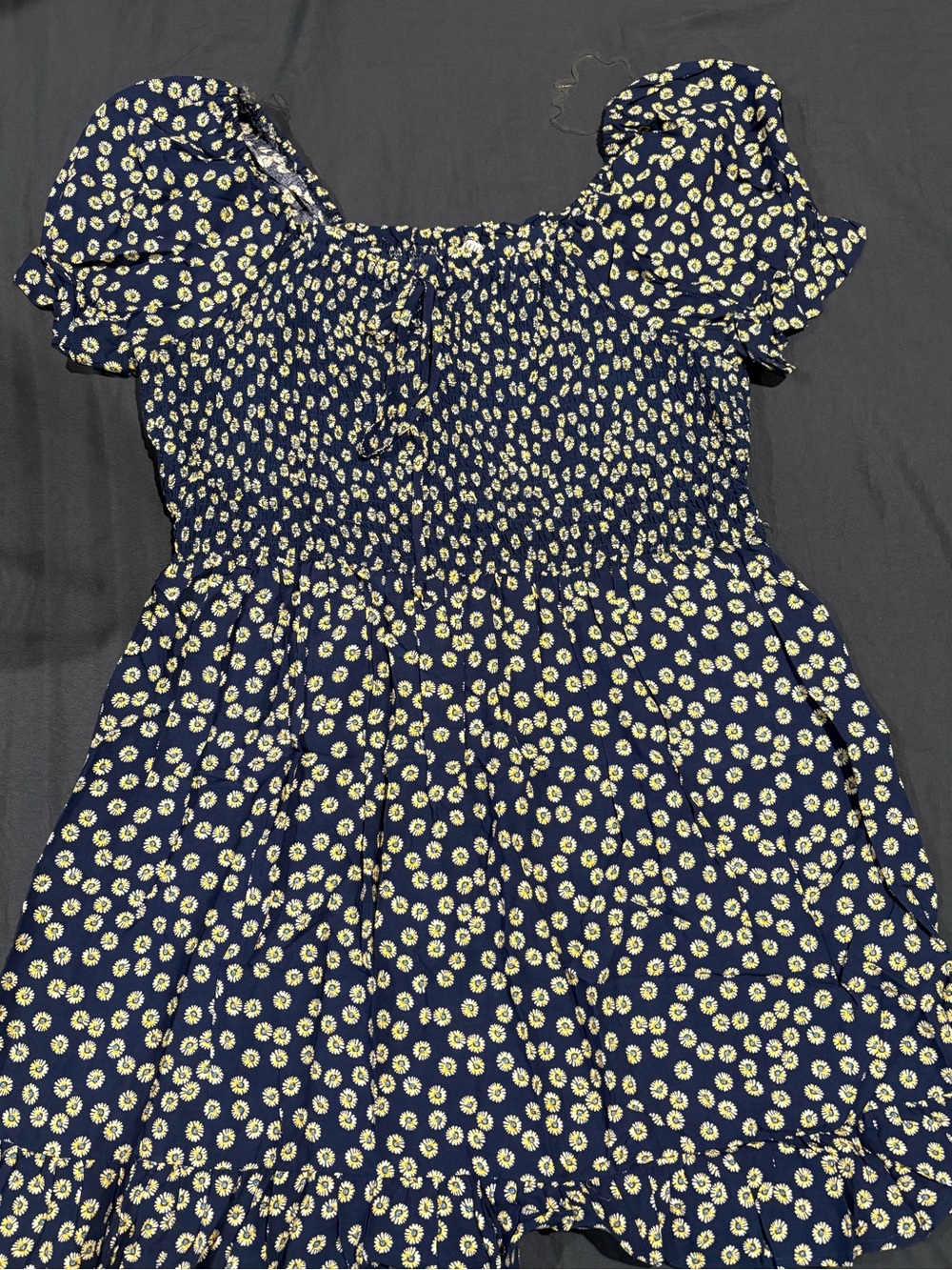 AUW Navy Dress with Yellow Daisy Print